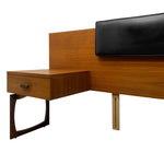Load image into Gallery viewer, Wooden bed with a drawer and black headboard on a white background
