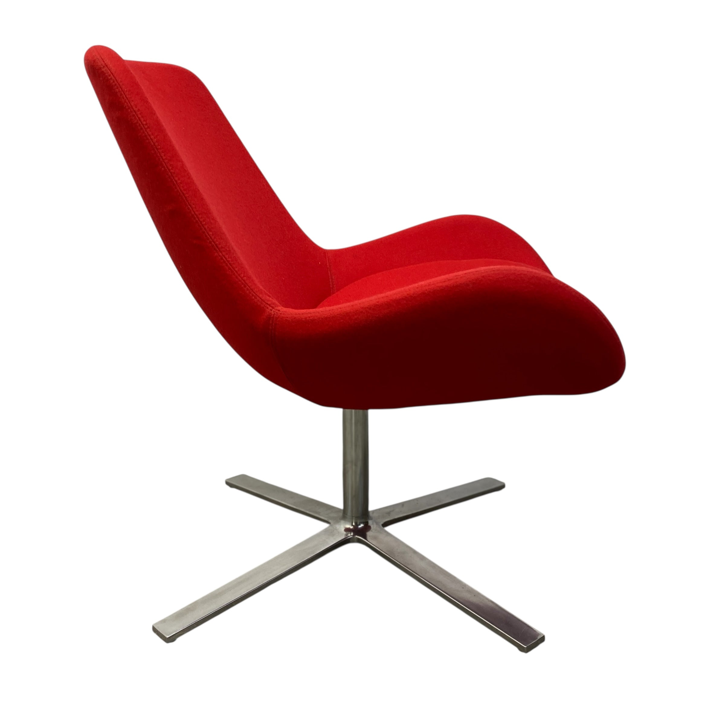 Red chair with a metal base on a white background