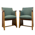 Load image into Gallery viewer, Pair of green upholstered chairs with wooden frames on a white background
