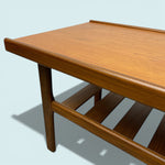 Load image into Gallery viewer, Wooden table with a shelf on a light blue background
