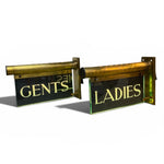 Load image into Gallery viewer, Pair of brass 'GENTS' and 'LADIES' signs on a white background
