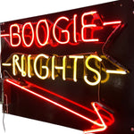 Load image into Gallery viewer, Neon sign with 'GOOGIE NIGHTS' text in red and yellow on a black background

