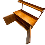Load image into Gallery viewer, Wooden desk with a shelf on a white background
