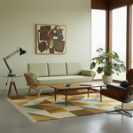 Load image into Gallery viewer, Modern living room with a beige sofa, wooden coffee table, and abstract art on the wall.
