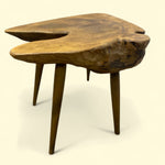Load image into Gallery viewer, Wooden side table with a natural, organic design on a beige background
