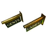 Load image into Gallery viewer, Two brass door signs labeled 'GENTS' and 'LADIES' on a white background.
