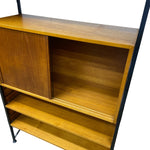 Load image into Gallery viewer, Wooden shelf with a cabinet and open shelves on a white background
