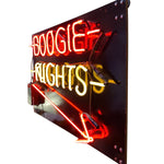 Load image into Gallery viewer, Neon sign with 'Boogie Nights' text on a black background
