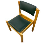 Load image into Gallery viewer, A mid-century modern wooden chair with dark green upholstered seat and backrest cushions, shown from an elevated angle on a white background.

