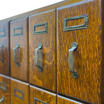 Load image into Gallery viewer, BRASS NAME PLATES &amp; BRASS HANDLES ON OAK DRAWERS
