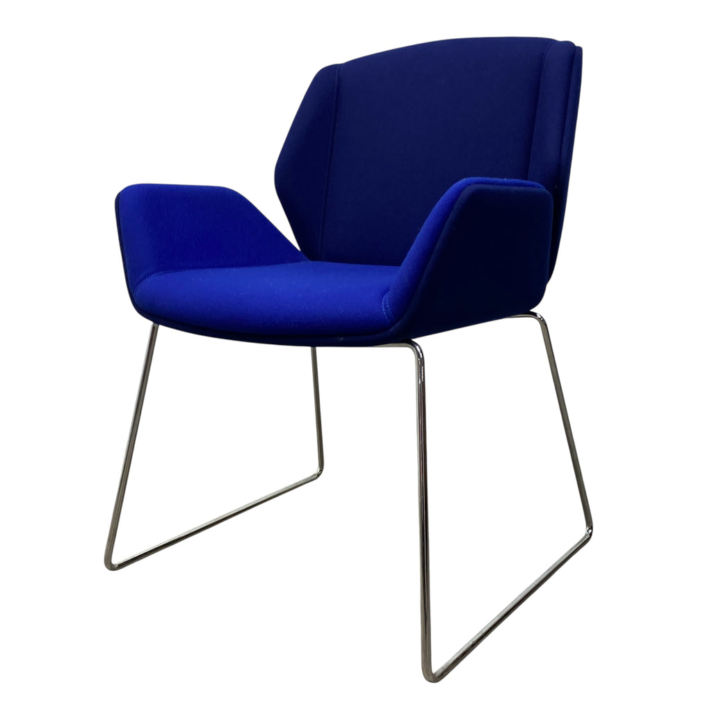 Blue chair with metal legs on a white background