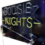 Load image into Gallery viewer, Neon sign with 'BOogie NIGHTS' text on a black background
