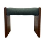 Load image into Gallery viewer, Small stool with green cushioned seat and wooden frame on a white background
