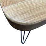 Load image into Gallery viewer, Close-up of a wooden table with metal hairpin legs on a white background
