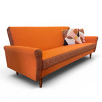 Load image into Gallery viewer, orange sofa bed on a white background with two cushions
