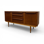 Load image into Gallery viewer, Wooden sideboard with open shelves on a white background
