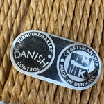 Load image into Gallery viewer, Metallic label on woven material with &#39;Furniture Makers&#39; Danish Control&#39; text
