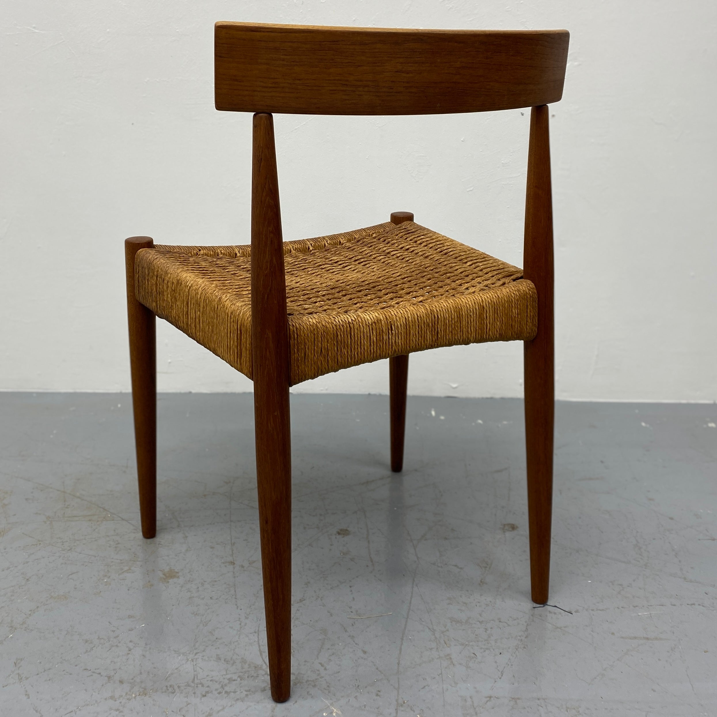 back of Danish Arne Hovmand Olsen Dining Chairs Four