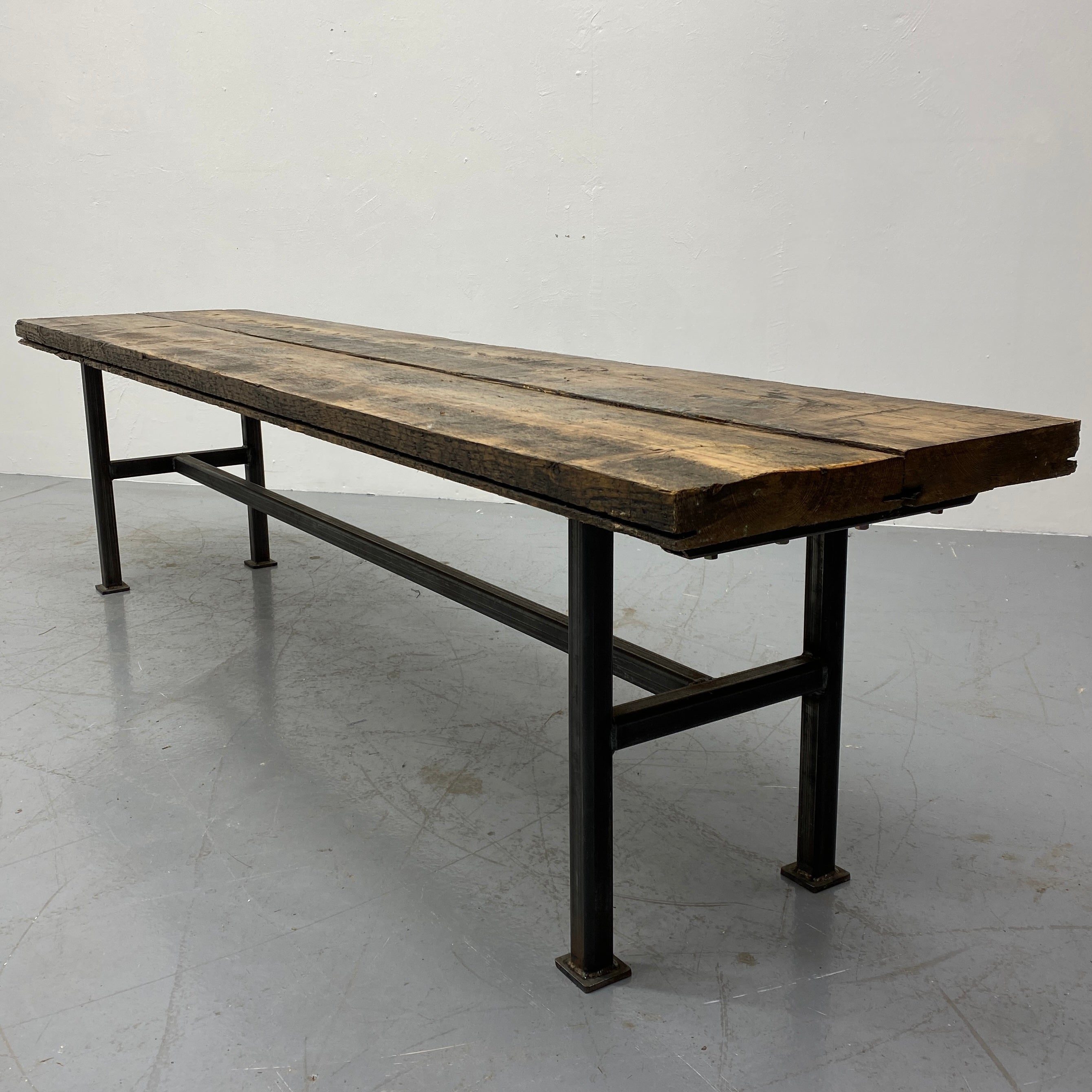 Steel Legs Pine Bench
