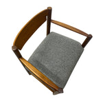 Load image into Gallery viewer, Wooden chair with a gray cushion on a white background
