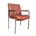 Load image into Gallery viewer, Brown leather chair with metal frame on a white background
