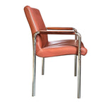 Load image into Gallery viewer, Brown leather chair with metal frame on a white background
