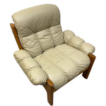 Load image into Gallery viewer, cream leather chair with wooden sides

