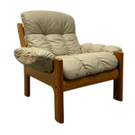 Load image into Gallery viewer, wooden and cream leather chair
