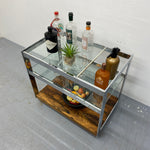 Load image into Gallery viewer, Glass Merrow Associates Rosewood Chrome Drinks Trolley
