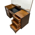 Load image into Gallery viewer, Wooden vanity with mirror on a white background
