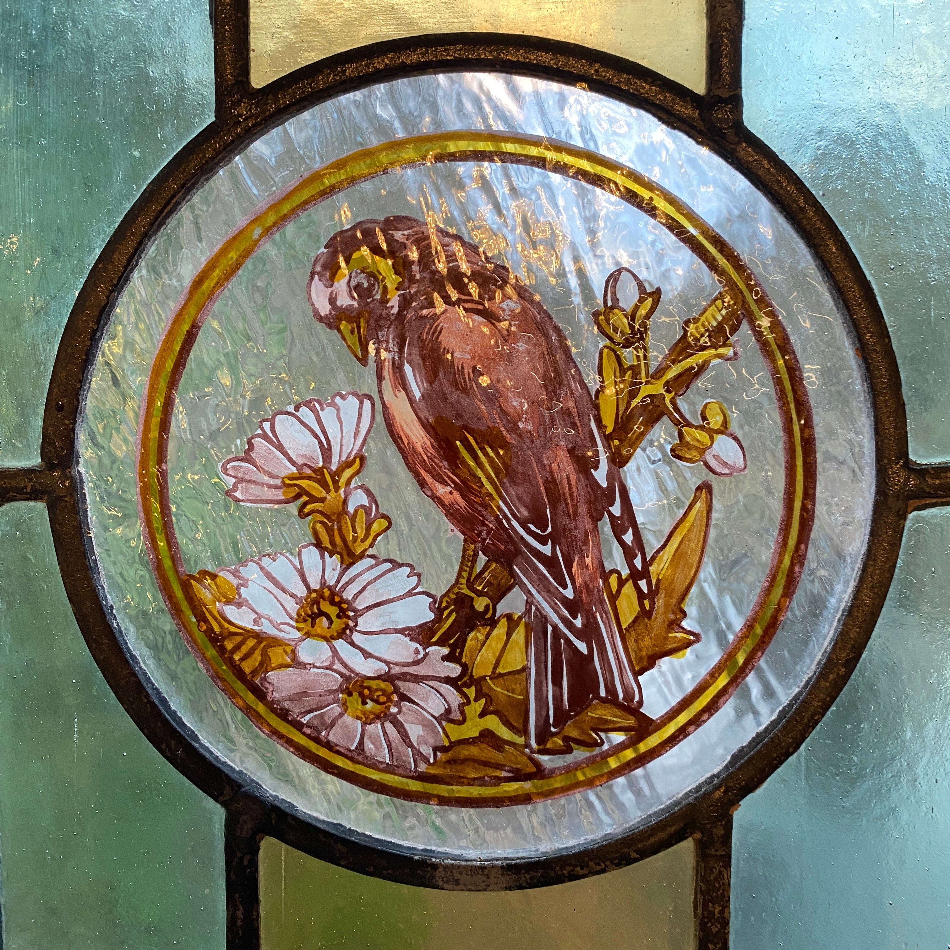 Leaded Window Victorian English Leaded Stained Glass Birds Flowers #2