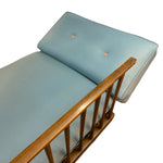 Load image into Gallery viewer, Light blue cushioned bench with wooden frame on a white background
