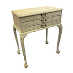 Load image into Gallery viewer, Vintage-style side table with three drawers on a white background
