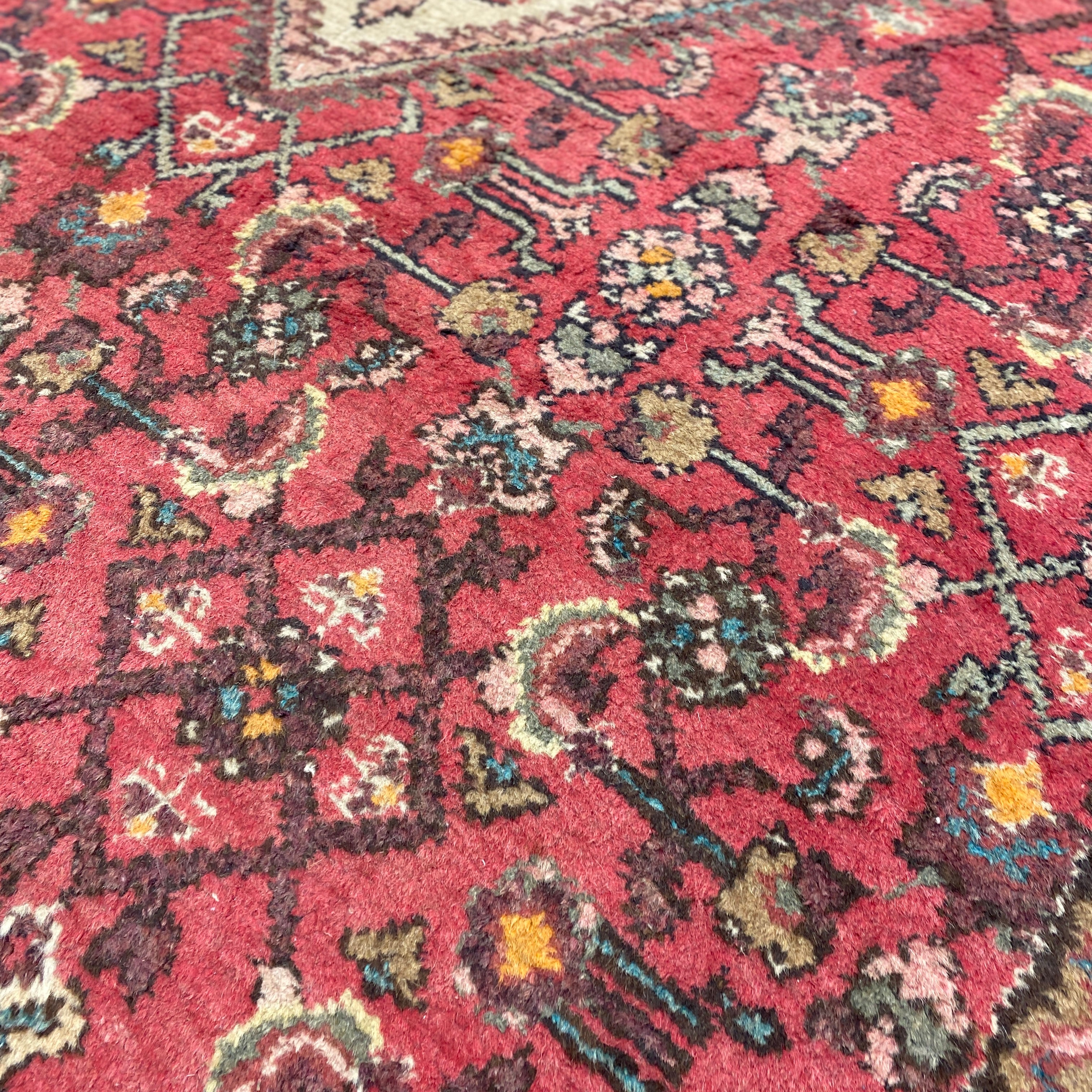 Close up florals Vintage Rug Pink Orange Beige Wool