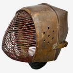 Load image into Gallery viewer, A vintage leather fencing mask with a metal wire cage face guard, shown on a plain light gray background.
