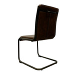 Load image into Gallery viewer, A modern cantilever dining chair with a dark brown upholstered seat and backrest, supported by a matte black metal base, shown from a three-quarters angle against a plain white background.
