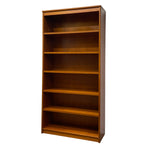 Load image into Gallery viewer, A tall wooden bookcase with five shelves, shown empty against a plain white background.
