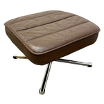 Load image into Gallery viewer, A square brown leather ottoman with a quilted top and a chrome star base, shown on a plain white background.

