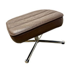 Load image into Gallery viewer, A mid-century modern brown leather ottoman with a quilted top and a chrome star base, shown on a plain white background.
