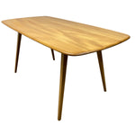 Load image into Gallery viewer, A mid-century modern wooden dining table with a rounded rectangular top and tapered legs, shown on a plain white background.
