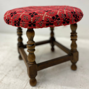 Oak Vintage Stool Welsh Wool Red