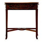 Load image into Gallery viewer, A dark brown wooden console table with an ornate carved apron and decorative white turned nail caps on the legs, shown against a plain white background.

