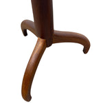 Load image into Gallery viewer, A close-up of a dark brown wooden stand or table base with three curved legs on a plain white background.
