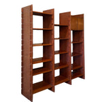 Load image into Gallery viewer, A tall wooden bookcase with multiple open shelves and a small cabinet section on the right, shown against a plain white background.
