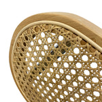 Load image into Gallery viewer, Close-up of a curved wooden chair back featuring a woven cane or rattan pattern with a light natural wood frame on a white background.
