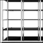 Load image into Gallery viewer, Metal shelving unit with black shelves on a white background
