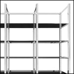 Load image into Gallery viewer, Metal shelving unit with black shelves on a white background
