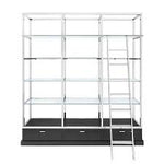 Load image into Gallery viewer, Metal shelving unit with glass panels on a white background
