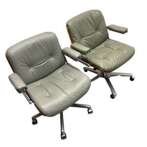 Two Office Chairs Grey Leather