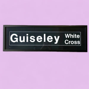 Vintage Bus Sign 'Guiseley White Cross' Framed